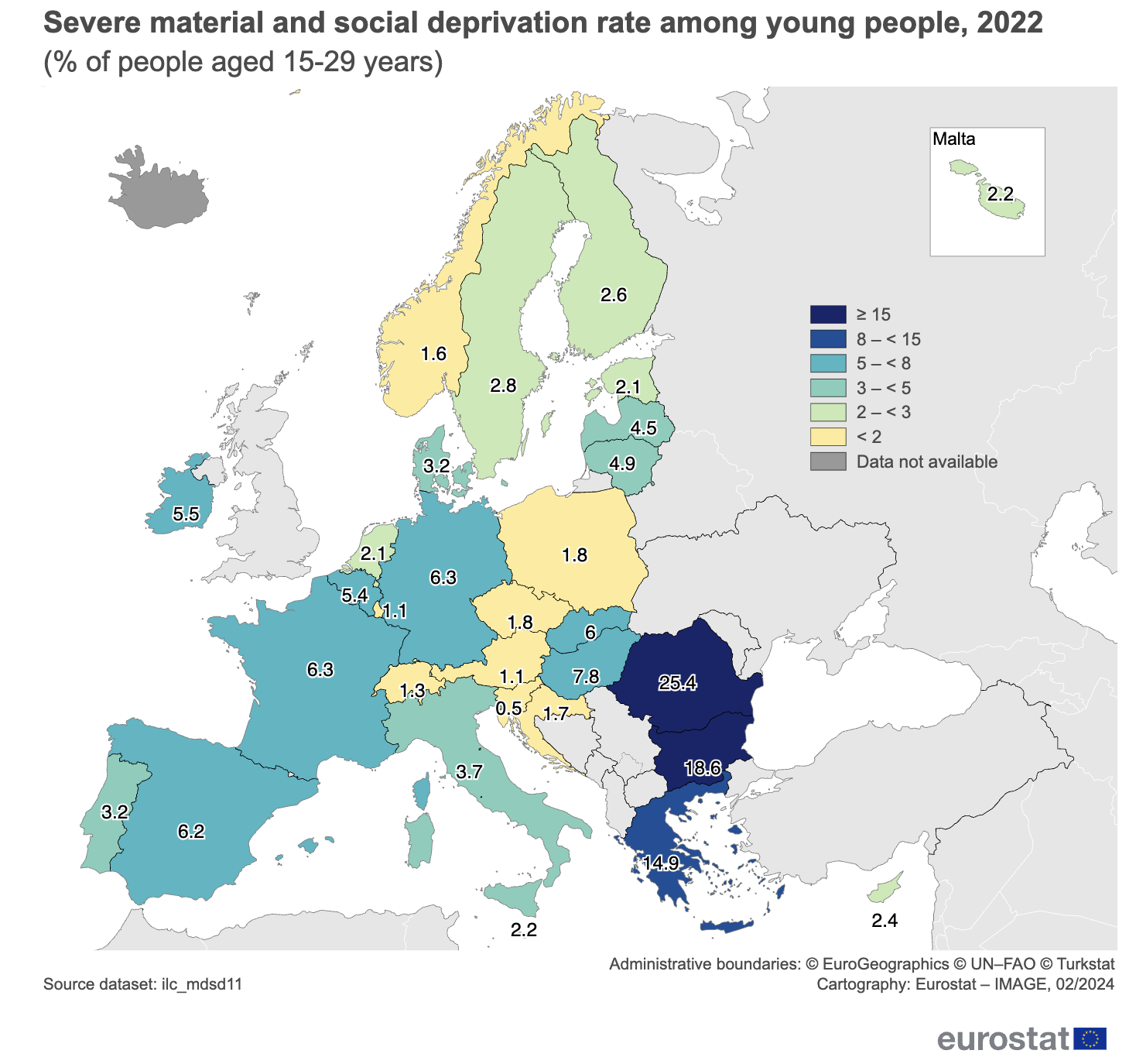 6 pav.: Bendras infliacijos lygis pagal kategorijas ES (2015–2024 m.)